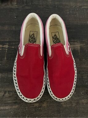 Vans Slip On Platform Sneakers Red Pink Checkered Trim 6.5